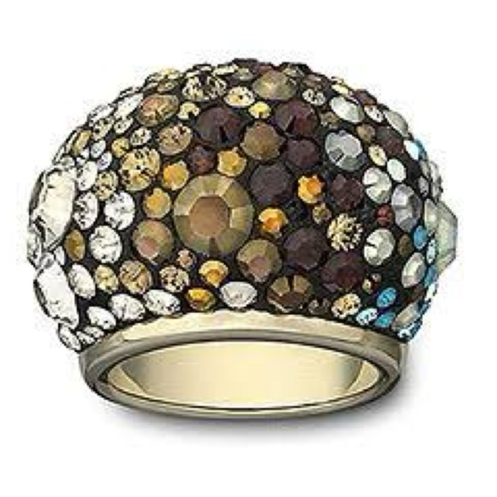 Swarovski Chic Mocca Turquoise Brown Crystal Cocktail Ring 55